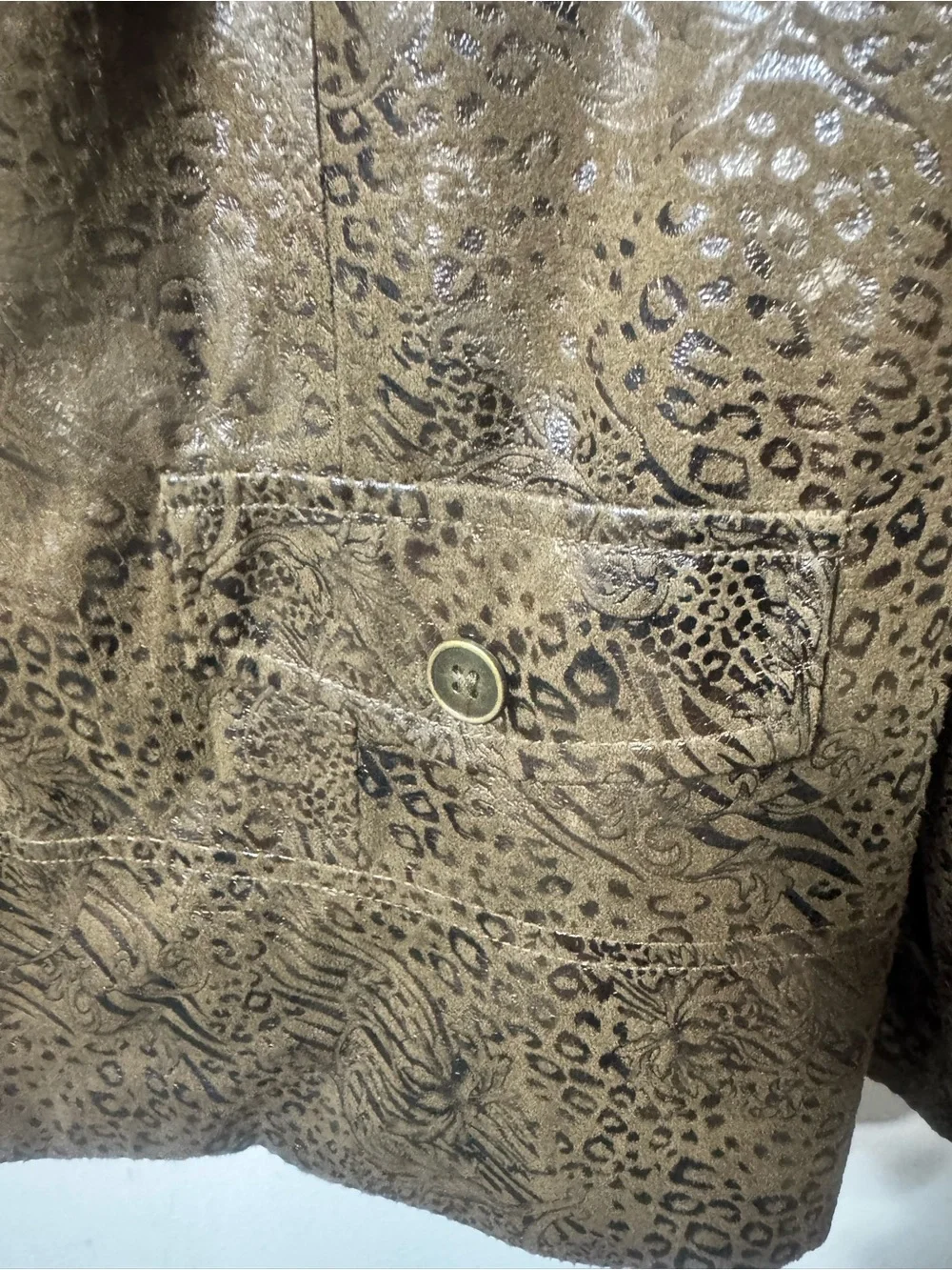 Elementz Metallic Olive Animal-Print Leather Jacket